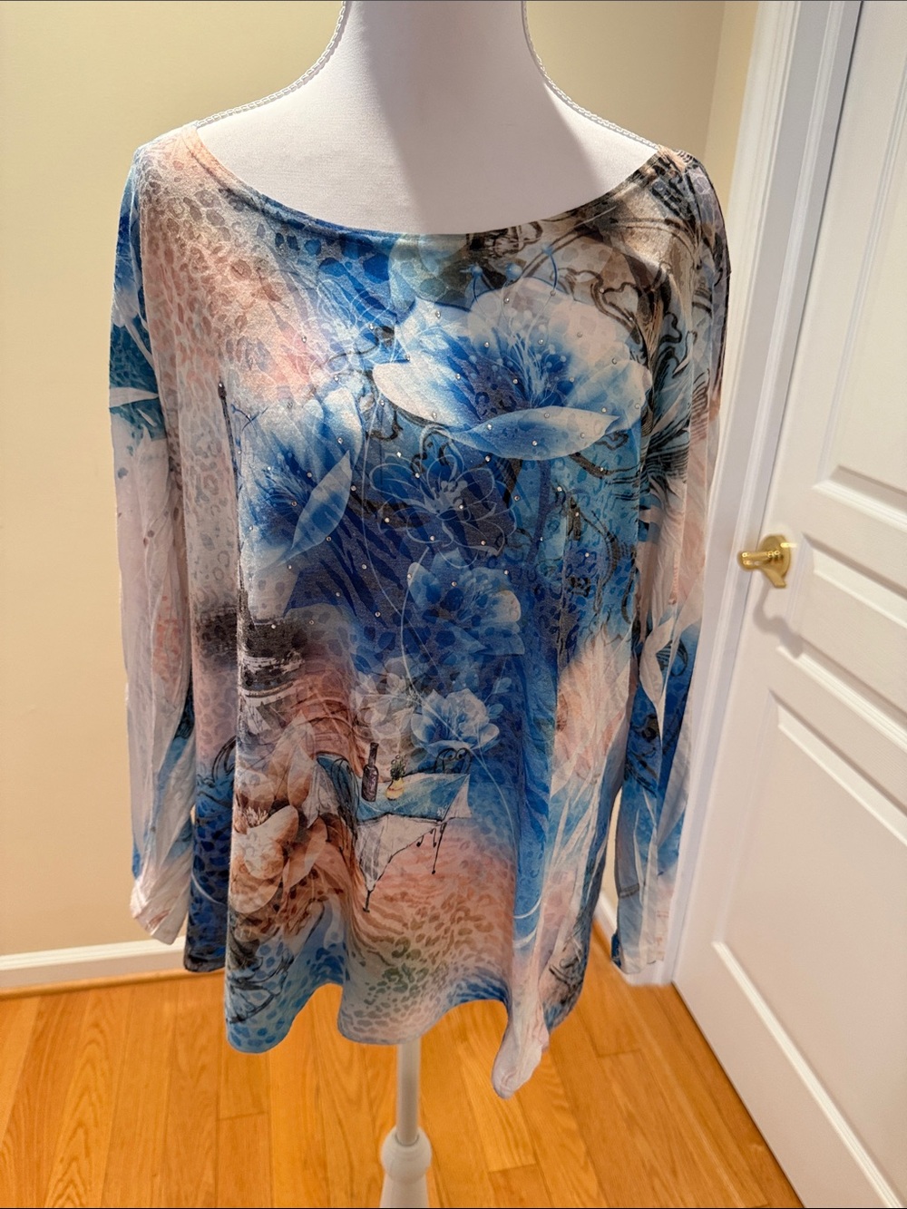 Impulse California Paris Scenic Top Cheetah Ruffle Zip Lace Vintage Women XL